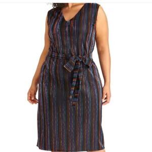 Rachel Roy black and shimmer stripes sleeveless party dress size 2X